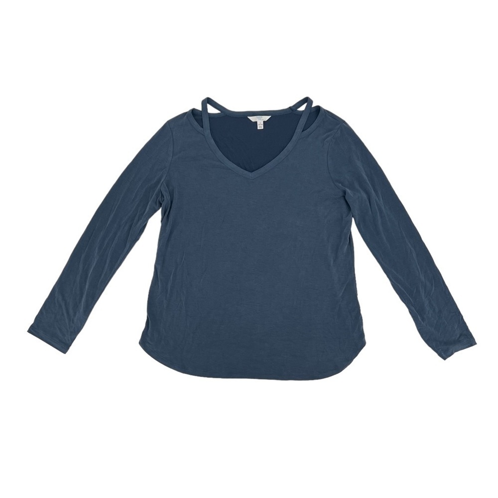 NWT Time And Tru Blue V-Neck Semi Fitted Long Sleeve Blouse Size Large Women’s